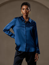 [Teal] SilkSilky  Long Sleeve Lapel Collar Women's Shirts 001