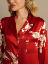 [Dark Red] SilkSilky  Long Sleeve Lapel Collar Nightshirt 004
