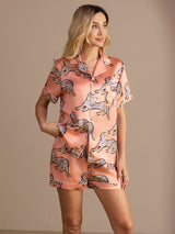 [Pink Cat] SilkSilky  Short Sleeve Lapel Collar Women's Pajamas 001