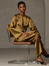 [Brown] SilkSilky  Long Sleeve Boat Neck Women's Blouse 007