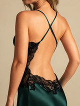 [Emerald Green] SilkSilky  Spaghetti Strap V Neck Nightgown 005