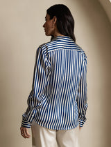 [Navy Stripe] SilkSilky  Long Sleeve Lapel Collar Women's Shirts 003