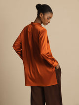 [Caramel] SilkSilky  Long Sleeve Stand Collar Women's Blouse 002
