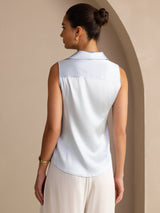 [Light Blue] SilkSilky  Sleeveless Lapel Collar Women's Shirts 002