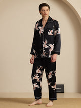[Black] SilkSilky  Long Sleeve Lapel Collar Men's Pajamas 006