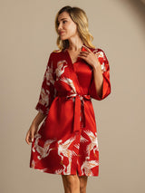 [Dark Red] SilkSilky  3/4 Sleeve Women's Robe 006