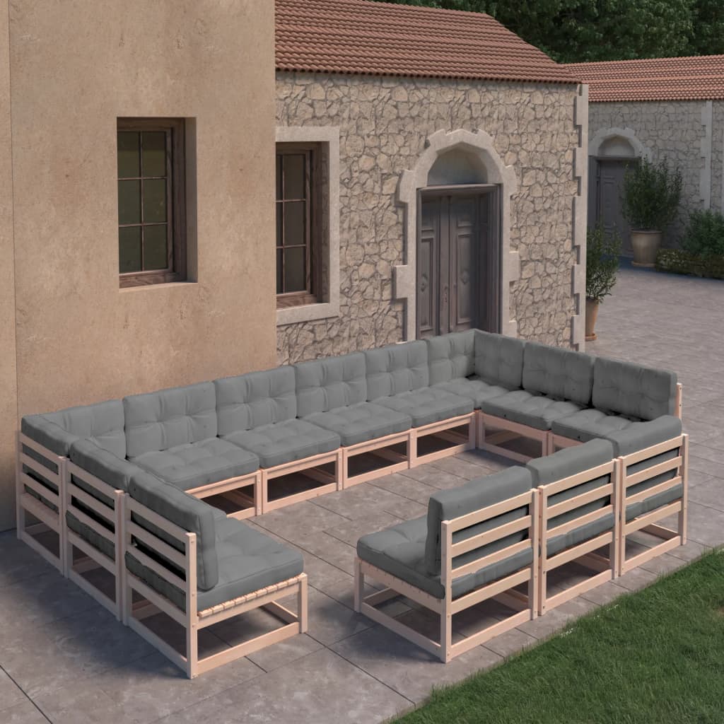 vidaXL 13 Piece Garden Lounge Set with Cushions Solid Pinewood