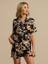 [Black Dragon] SilkSilky  Short Sleeve Lapel Collar Women's Pajamas 004