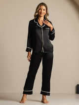 [Black] SilkSilky  Long Sleeve Lapel Collar Women's Pajamas 007