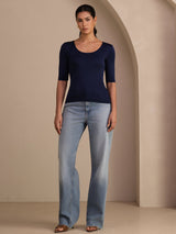[Dark Blue] SilkSilky  Half Sleeve Women's T-Shirt 005