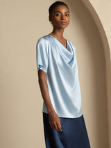 [Grayish Blue] SilkSilky  Short Sleeve Cowl Neck Women's Blouse 006
