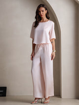 [Pink] SilkSilky  Half Sleeve Round Neck Women's Pajamas 006