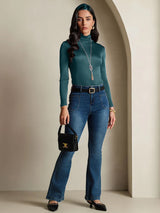 [Dark Green] SilkSilky  Long Sleeve Turtle Neck Women's T-Shirt 007