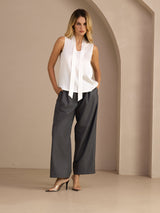 [White] SilkSilky  Sleeveless Tie Neck Camisole Top 007