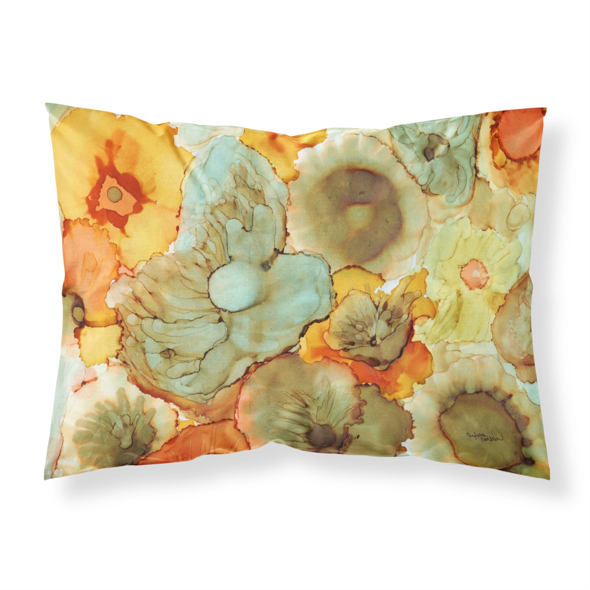 'Caroline'S Treasures Abstract Flowers Teal And Orange Fabric Standard Pillowcase 8959Pillowcase, Multicolor'