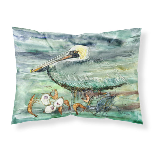 'Caroline'S Treasures Watery Pelican, Shrimp, Crab And Oysters Fabric Standard Pillowcase 8978Pillowcase, Multicolor'