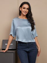 [Grayish Blue] SilkSilky  Half Sleeve Women's T-Shirt 001