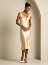 [Champagne] SilkSilky  Sleeveless Cowl Neck Dress 008
