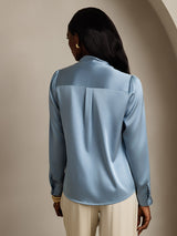[Grayish Blue] SilkSilky  Long Sleeve Tie Neck Women's Blouse 002