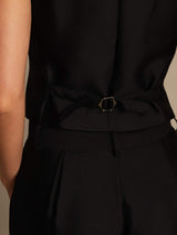 Black silk-wool blend women's vest back with adjustable waist buckle