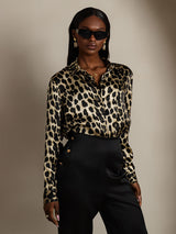 [Leopard] SilkSilky  Long Sleeve Lapel Collar Women's Shirts 005