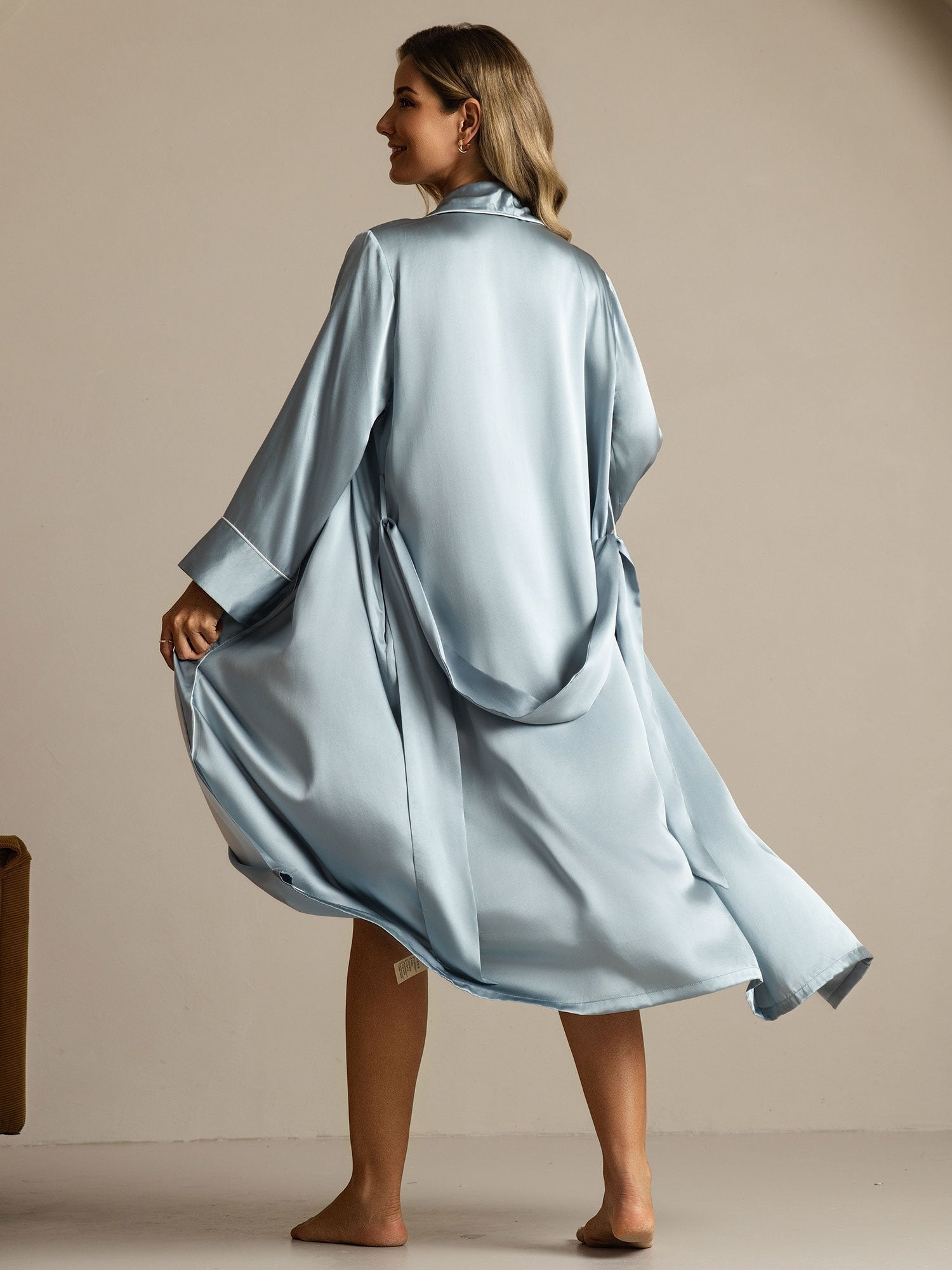 [Grayish Blue] SilkSilky  Long Sleeve Women's Robe 002