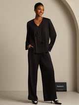 [Black] SilkSilky  Long Sleeve V Neck Women's Blouse 006