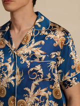 [Navy Dragon] SilkSilky  Short Sleeve Lapel Collar Men's Pajamas 002