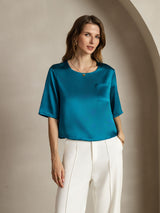 [Teal] SilkSilky  Half Sleeve Women's T-Shirt 004
