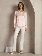 [Light Pink] SilkSilky  Long Sleeve Lapel Collar Women's Shirts 003