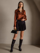 [Caramel] SilkSilky  Long Sleeve Lapel Collar Women's Shirts 005