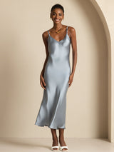 [Grayish Blue] SilkSilky Spaghetti Strap V Neck Dress 007