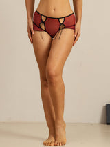 Red sheer silk cut-out panty with front tie detail