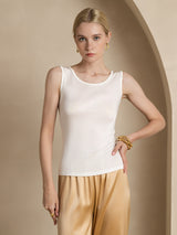 [White] SilkSilky  Sleeveless Round Neck Women's T-Shirt 001