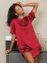 [Wine] SilkSilky  Short Sleeve Round Neck Women's Pajamas 004