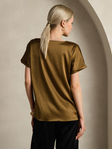 [Brown] SilkSilky  Short Sleeve Boat Neck Women's T-Shirt 002