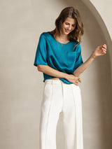 [Teal] SilkSilky  Half Sleeve Women's T-Shirt 003