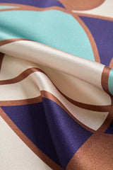 Geometric 100% mulberry silk square scarf in turquoise, cream and navy