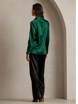 [Dark Green] SilkSilky  Long Sleeve Lapel Collar Women's Shirts 002