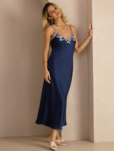 [Blue] SilkSilky  Spaghetti Strap V Neck Dress 003