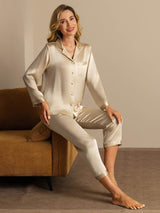 [Champagne] SilkSilky  Long Sleeve Lapel Collar Women's Pajamas 005
