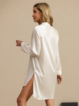 [White] SilkSilky  Long Sleeve Lapel Collar Nightshirt 002
