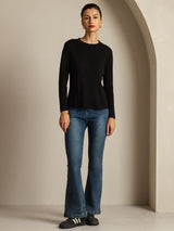 [Black] SilkSilky  Long Sleeve Crew Neck Women's T-Shirt 004