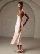 [Pink] SilkSilky  Spaghetti Strap V Neck Dress 002