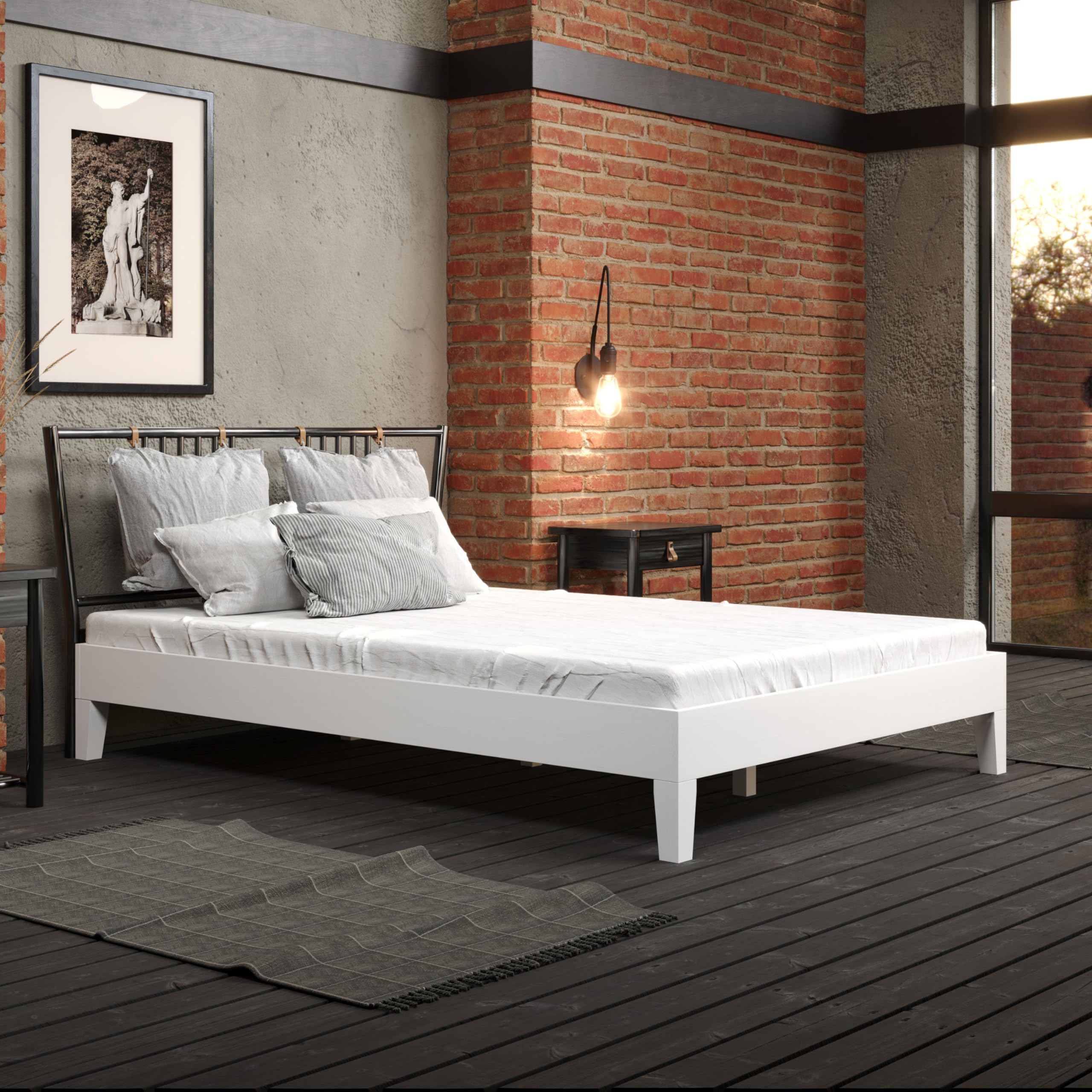 Steve Silver Co Nix Full Platform Bed, Farmhouse, Contemporary, Pine Wood, 6.5-Inch Under Bed Clearance, 28-Slat Dual-Zone System, Bedroom, No Box Spring Needed, 77" L x 55.5" W x 12.24" H, White