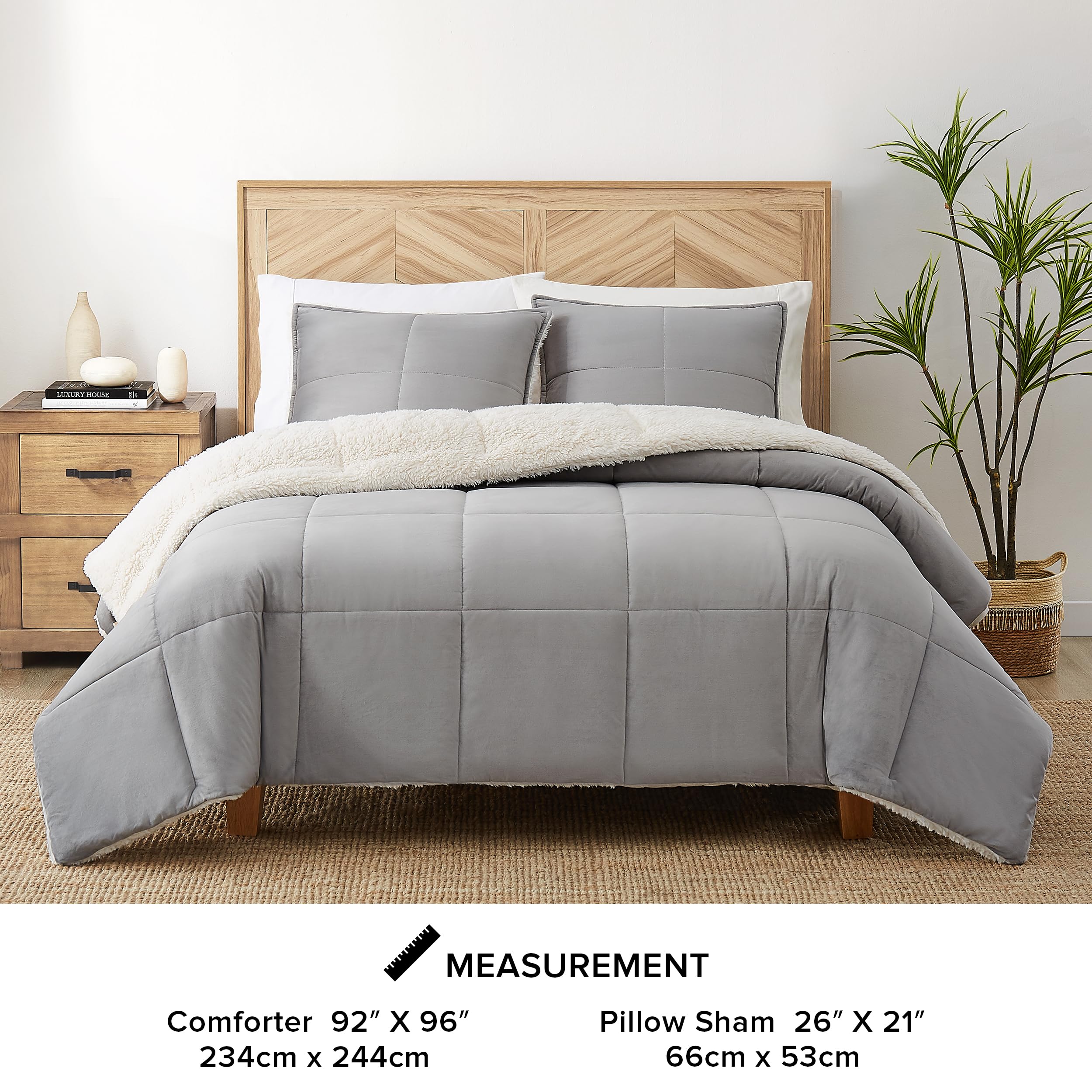 UGG Blissful Queen Comforter Set with 2 Pillow Shams, Reversible Quilted Bedding, Seal Grey, Polyester