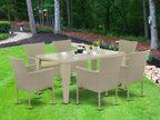 East West Furniture Gubk7-03A Gudhjem 7 Piece Outdoor Patio Conversation Sets Consist Of A Rectangle Wicker Dining Table With Glass Top And 6 Backyard Armchair With Cushion, 36X60 Inch, Natural Linen