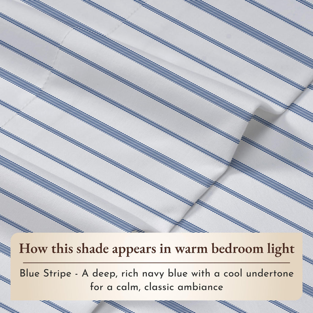 California Design Den Full Sheet Set Stripe, 100% Organic Cotton Percale Sheets, Deep Pocket Full Sheets & Pillowcase Set - Blue Stripe
