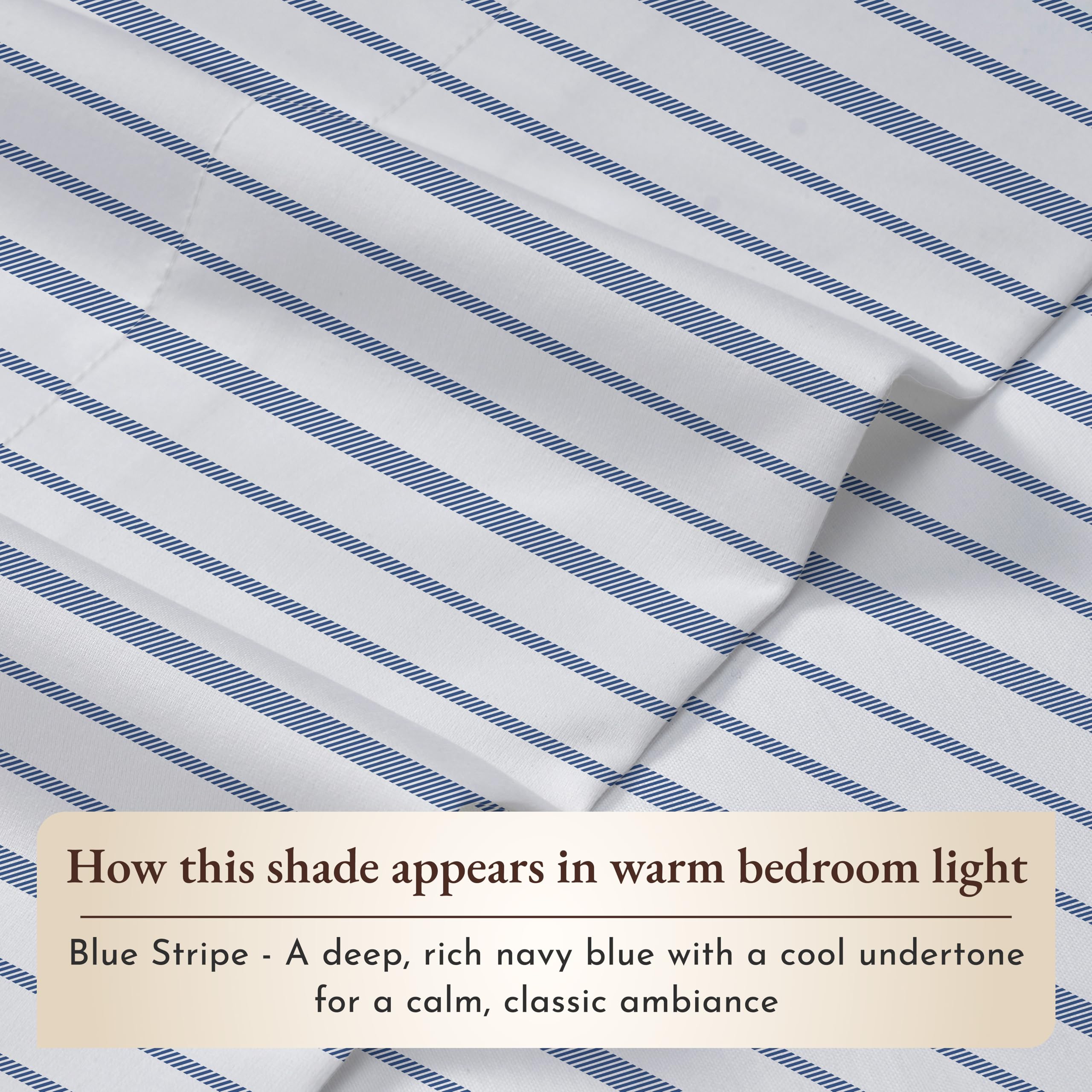 California Design Den Full Sheet Set Stripe, 100% Organic Cotton Percale Sheets, Deep Pocket Full Sheets & Pillowcase Set - Blue Stripe