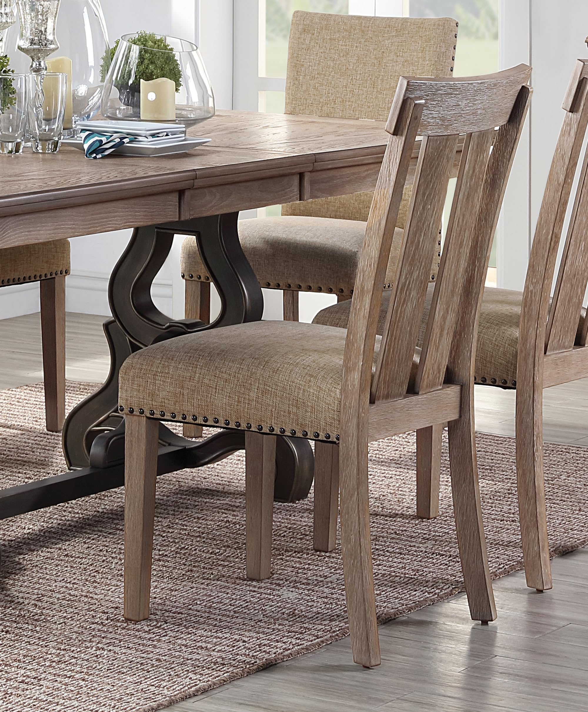 Acme Furniture Nathaniel Side Chair, Slatted Back (Set-2), Fabric & Maple